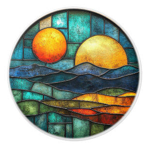 Art Deco Stained Glass Sun Moon Water Ceramic Knob