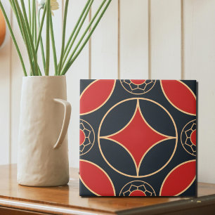 art deco   star in red  and black  ceramic tile