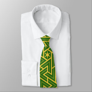 Art Deco Star Triangle Pattern - Green and Gold Tie