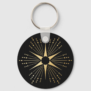 Art Deco Starburst Black and Gold Key Ring