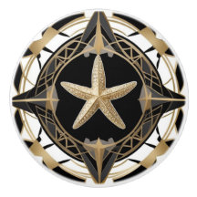 Art Deco Starfish Sea Star Black White and Gold