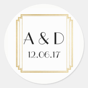 Art Deco Stickers White Gold Round Label