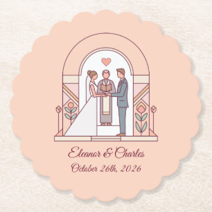 Art Deco Storybook Wedding Paper Coaster
