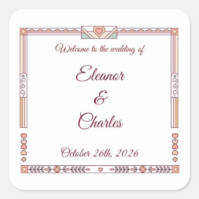 Art Deco Storybook Wedding Square Sticker (Front)