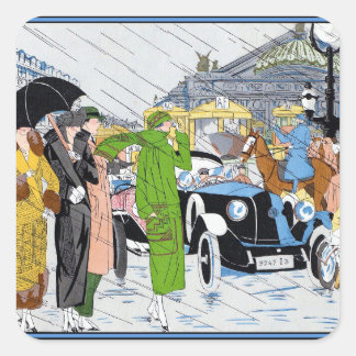 Art Deco Street Scene Square Sticker