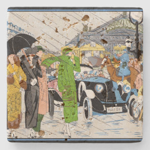 Art Deco Street Scene Stone Coaster