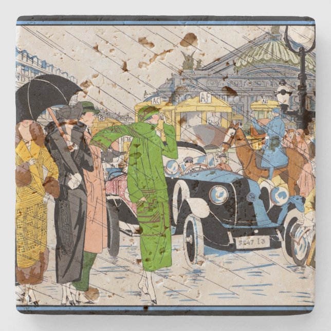 Art Deco Street Scene Stone Coaster (Front)