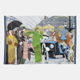 Art Deco Street Scene Tea Towel