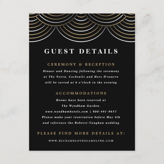 Art Deco String Lights Guest Detail Enclosure Card (Front)