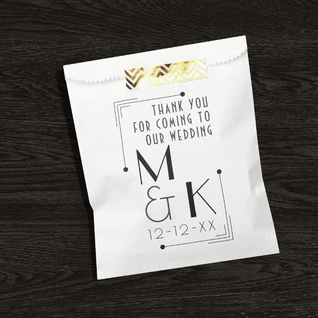 Art Deco Style 1920s Thank You Wedding Favour Bag (If you're having a gatsby themed wedding, here are the favor bags just for you. Add your initials!)