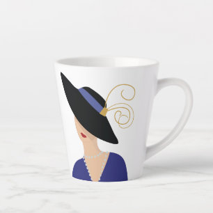 Art Deco Style 1930s Woman in Black Hat Latte Mug
