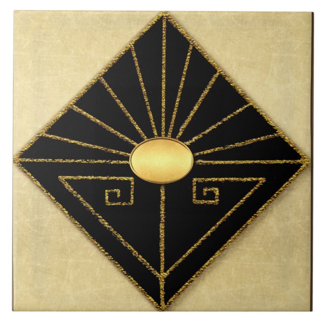 Art Deco Style Black and Gold Ceramic Tile (Front)