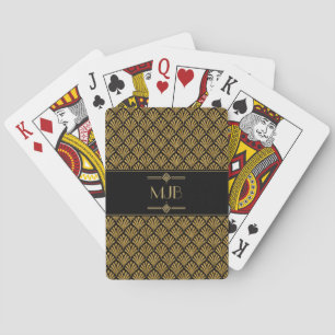 Art Deco Style Black and Gold Fan Pattern Playing Cards