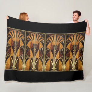 Art Deco Style Black Gold Fleece Blanket