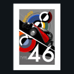 Art Deco Style Buggatti Car Poster<br><div class="desc">(Yes I know Buggatti is spelt wrong!!) This is an art deco style Type 46 car poster with a Robert Delaunay style background.Designed and illustrated by myself,  this is a great item for any owners of these unique luxury cars.</div>