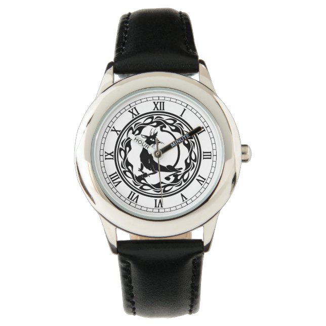 Art Deco Style Cat in Black and White Watch (Front)