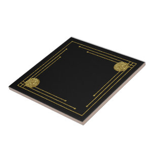 Art Deco Style Ceramic Tile. Black and gold. Ceramic Tile