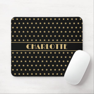Art Deco Style Custom Name Black Gold Mouse Pad
