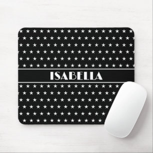 Art Deco Style Custom Name Black White Mouse Pad