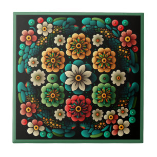Art deco style dots flower design Ceramic Tile
