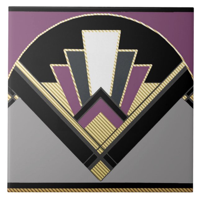 Art Deco Style Fan (Purple) Ceramic Ceramic Tile (Front)