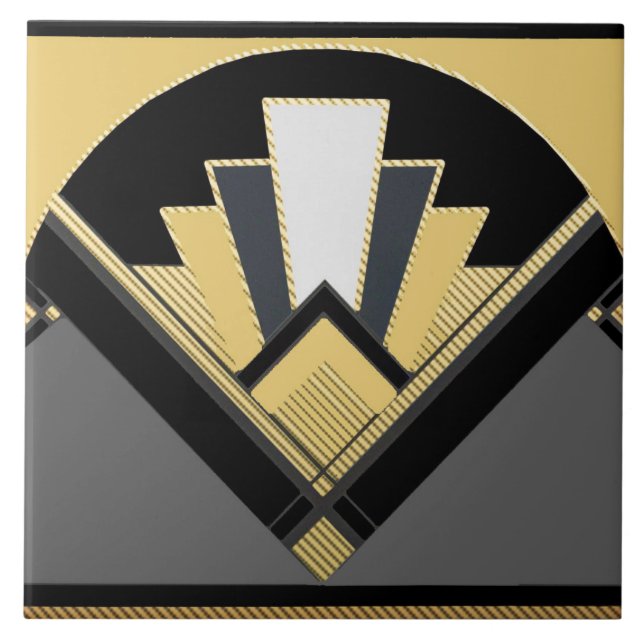 Art Deco Style Fan (Yellow) Ceramic Tile (Front)