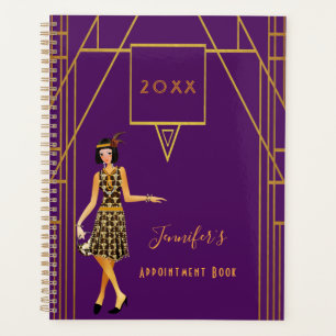 Art deco style flapper girl purple gold 2025 planner