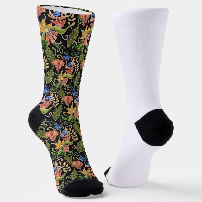 Art Deco Style Flower and Vine Socks (Angled)