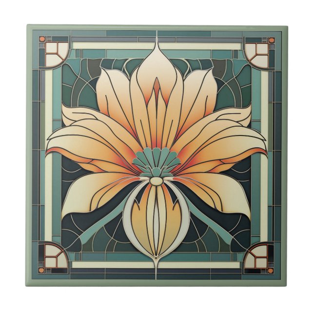 Art deco style flower pattern ceramic tile (Front)