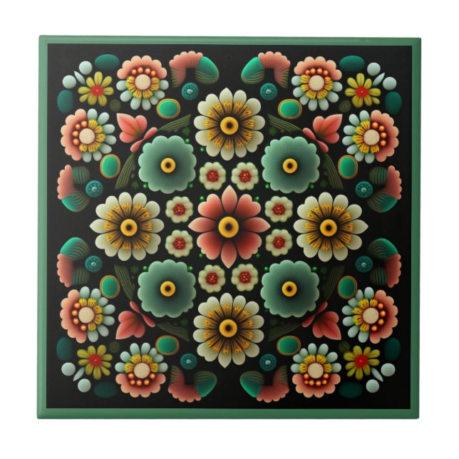 Art deco style flower pattern ceramic tile (Front)