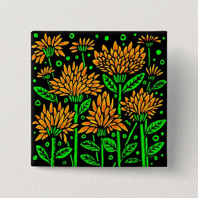 Art Deco Style Flowers 15 Cm Square Badge (Front)