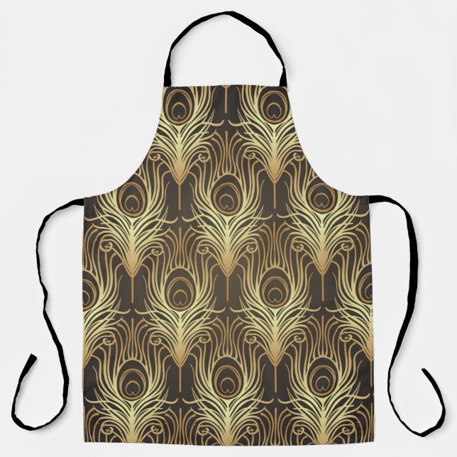 Art deco style geometric seamless pattern in black apron (Front)