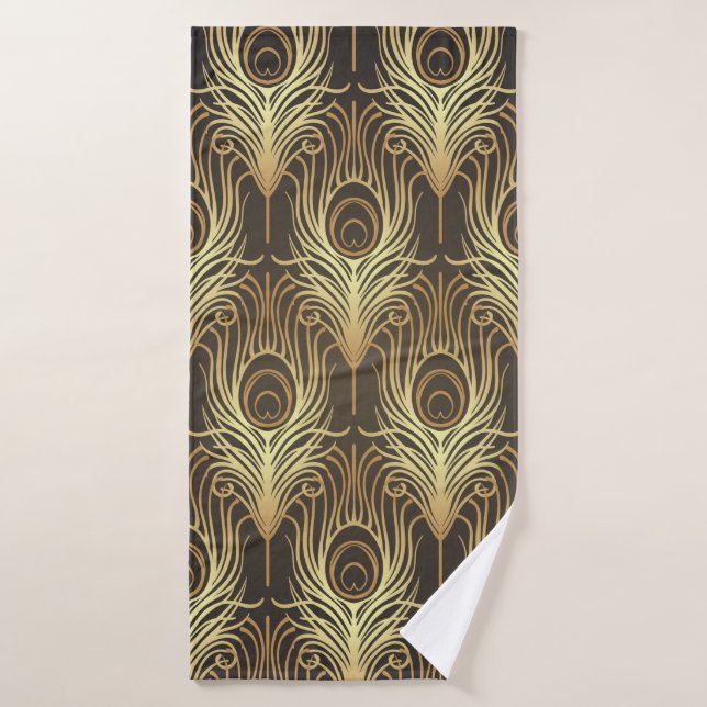 Art deco style geometric seamless pattern in black bath towel (Bath Towel)