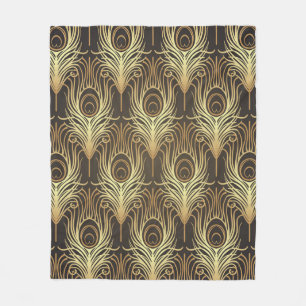 Art deco style geometric seamless pattern in black fleece blanket