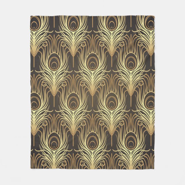 Art deco style geometric seamless pattern in black fleece blanket (Front)