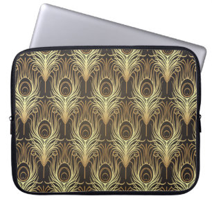 Art deco style geometric seamless pattern in black laptop sleeve