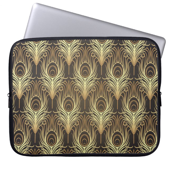 Art deco style geometric seamless pattern in black laptop sleeve (Front)
