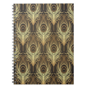 Art deco style geometric seamless pattern in black notebook