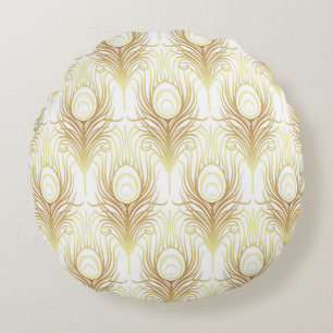Art deco style geometric seamless pattern in black round cushion