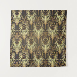Art deco style geometric seamless pattern in black tapestry
