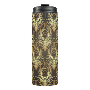 Art deco style geometric seamless pattern in black thermal tumbler