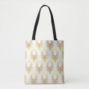 Art deco style geometric seamless pattern in black tote bag