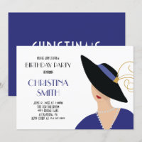 Art Deco Style Girl in Black Hat Birthday Party