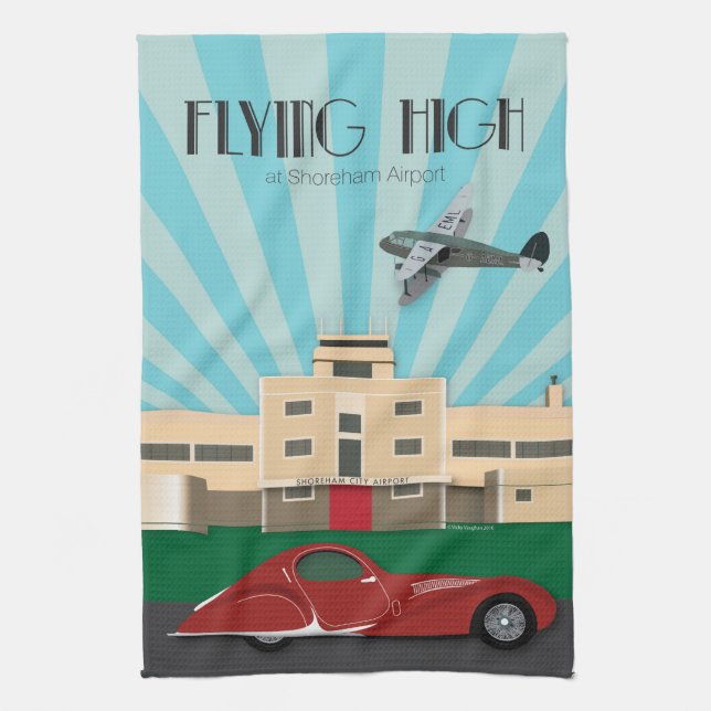 Art Deco style kitchen towel - Shoreham Airport (Vertical)
