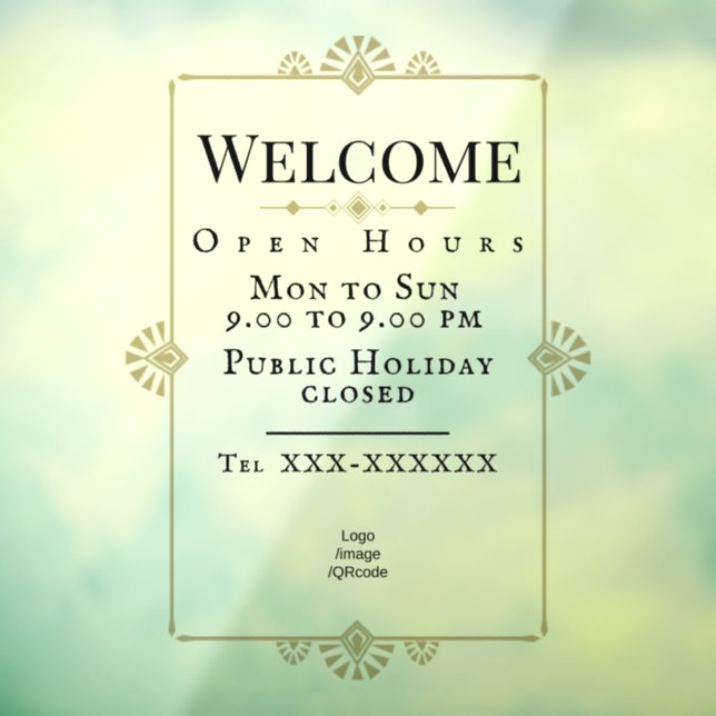  Art Deco Style Opening Hours Window Cling (Sheet 3)