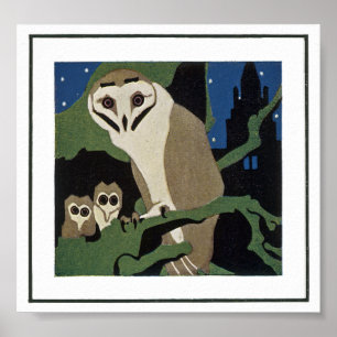 Art Deco Style Owl and Owlets Poster