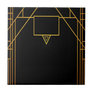 Art deco style pattern in classic black and gold ceramic tile