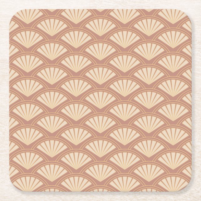 Art Deco style pattern in rose colour Square Paper Coaster (Front)