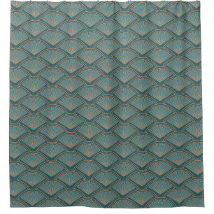 Art Deco style pattern in teal blue color Shower Curtain