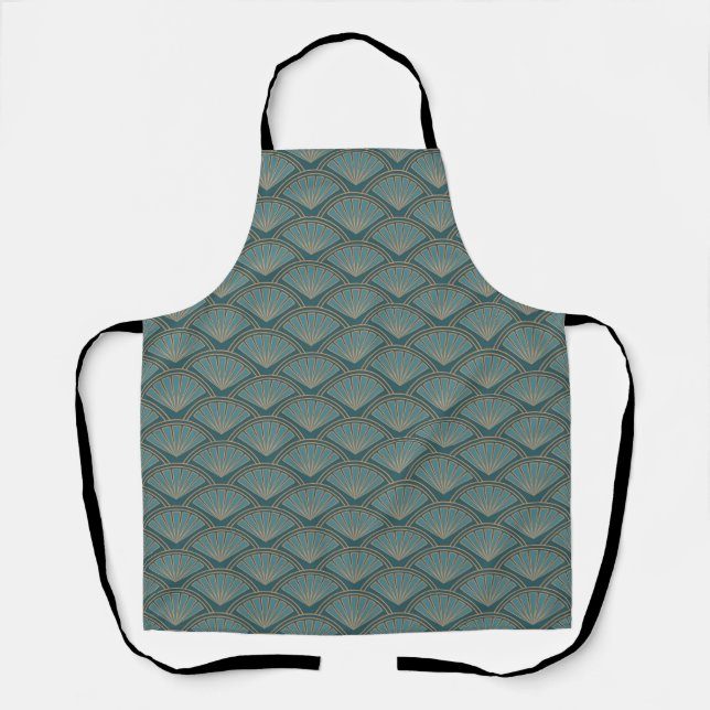 Art Deco style pattern in teal blue colour Apron (Front)